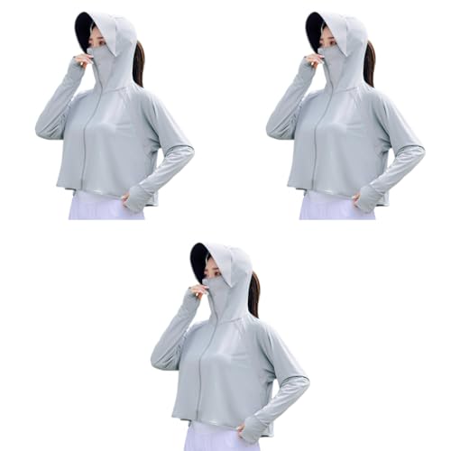PALAY® Sun Protection Jacket for Women UPF 50 Plus Black Coating Wide Brim Hat Lightweight Full Zip Outdoor Running Hiking Hoodie with Face Mask Grey 3 PCS PALAY® Sun Protection Jacket for Women UPF 50 Plus Black Coating Wide Brim Hat Lightweight Full Zip Outdoor Running Hiking Hoodie with Face Mask Grey 3 PCS